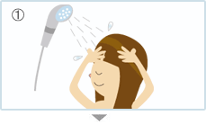 ①髪を洗う前にしっかり髪をすすぐこれで日常の汚れの7割は落ちます。