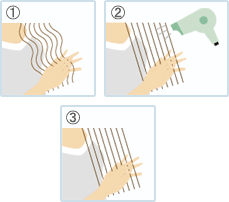 1.クセガある方は乾かした後に伸ばしたい髪を指でひっぱりドライヤーの熱を当てる2.そのまま3秒待つ3.指をはなすと髪が自然なストレートになっていますよ。